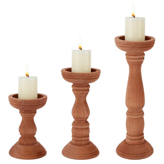 ACRNIGHEET Wooden Candlesticks Set of 3, Farmhouse Candle Holders for Pillar Candle, Vintage Decorative Pillar Candle Stands for Table Centerpiece, Coffee Table, (6", 8", 12")