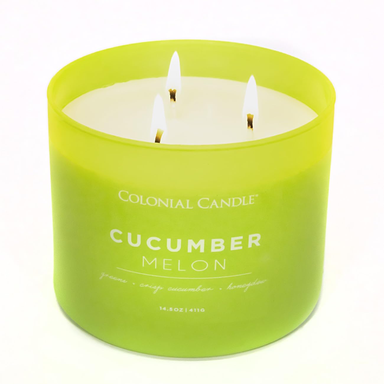 Colonial Candle Cucumber Melon Scented Jar Candle, Pop of Color Collection, 3 Wick, Green, 14.5 oz - Up to 60 Hours Burn