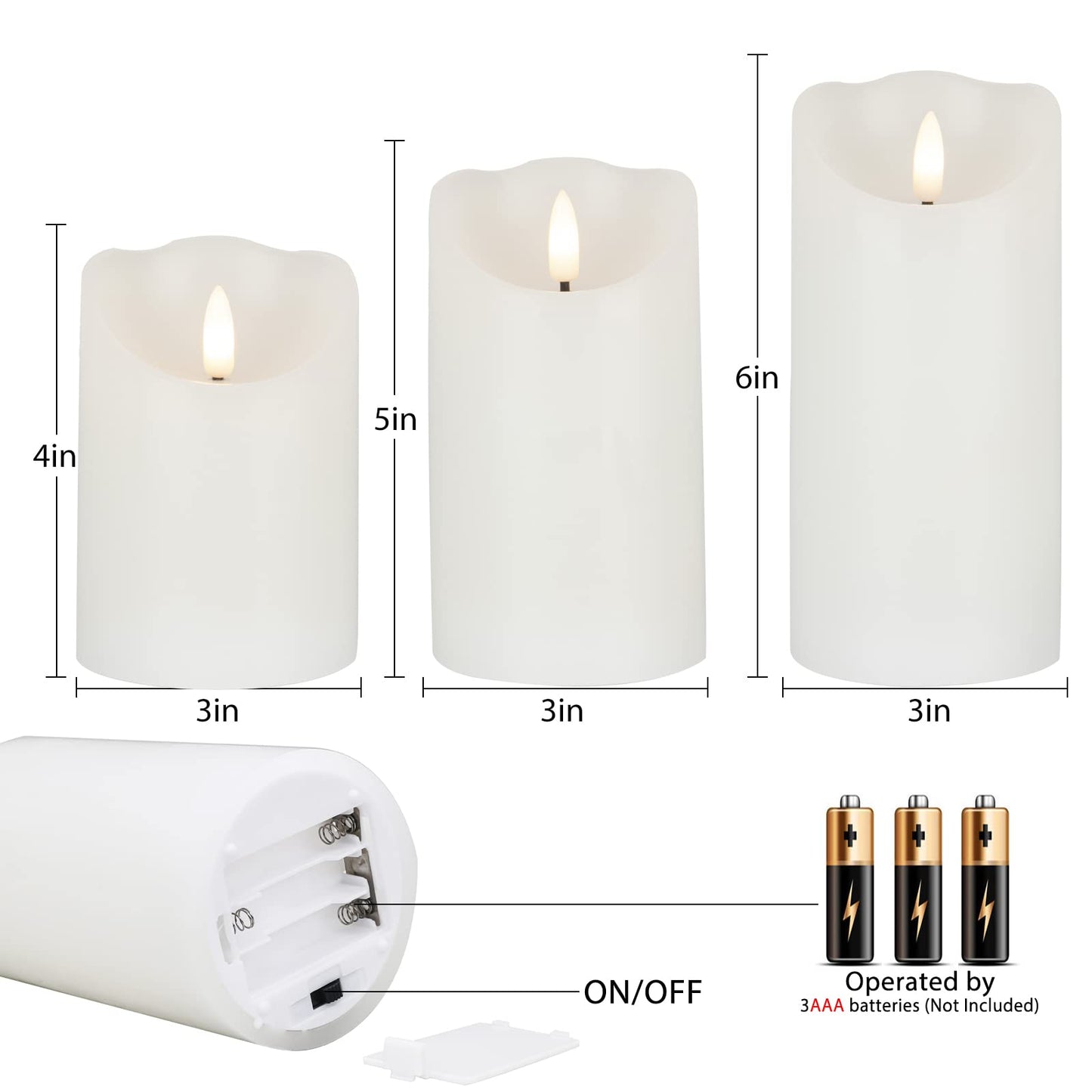 LUSHARBOR Flameless Candles with Remote, Battery Operated Wax LED Flickering Candles - Set of 3 (White) with Timer for Home Decor, Perfect for Christmas Party White