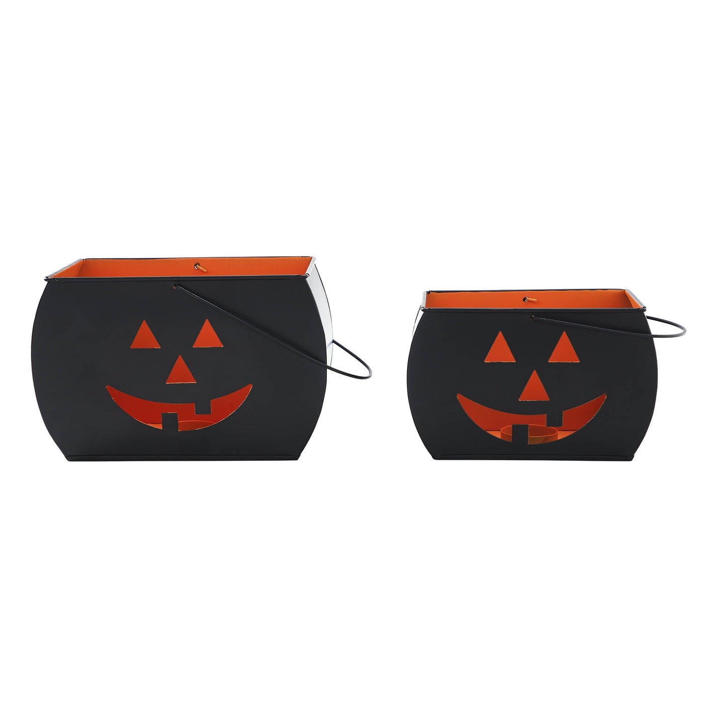 VHC Brands Metal Tealight Holders Trick Or Treat Black Set of 2, Kitchen Dining Table Candle Holder, Pumpkin Decor for Fall and Halloween