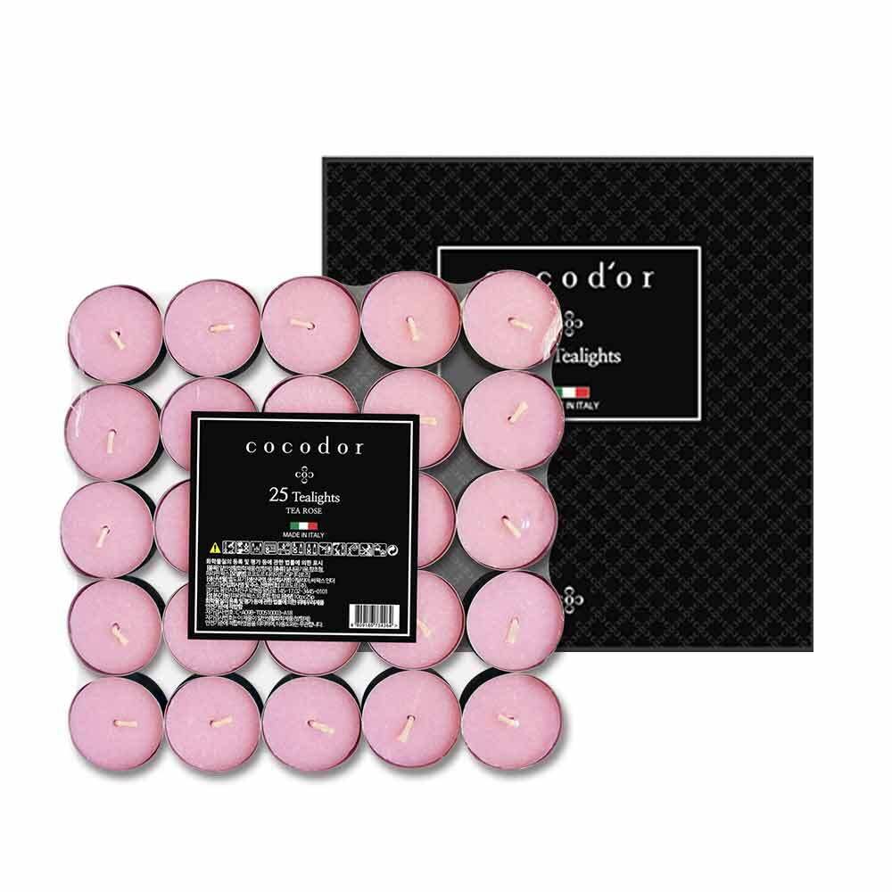 COCODOR Scented Tealight Candles/Tea Rose / 25 Pack / 4-5 Hour Extended Burn Time/Made in Italy, Cotton Wick, Scented Home Deco, Fragrance, Mother's Day