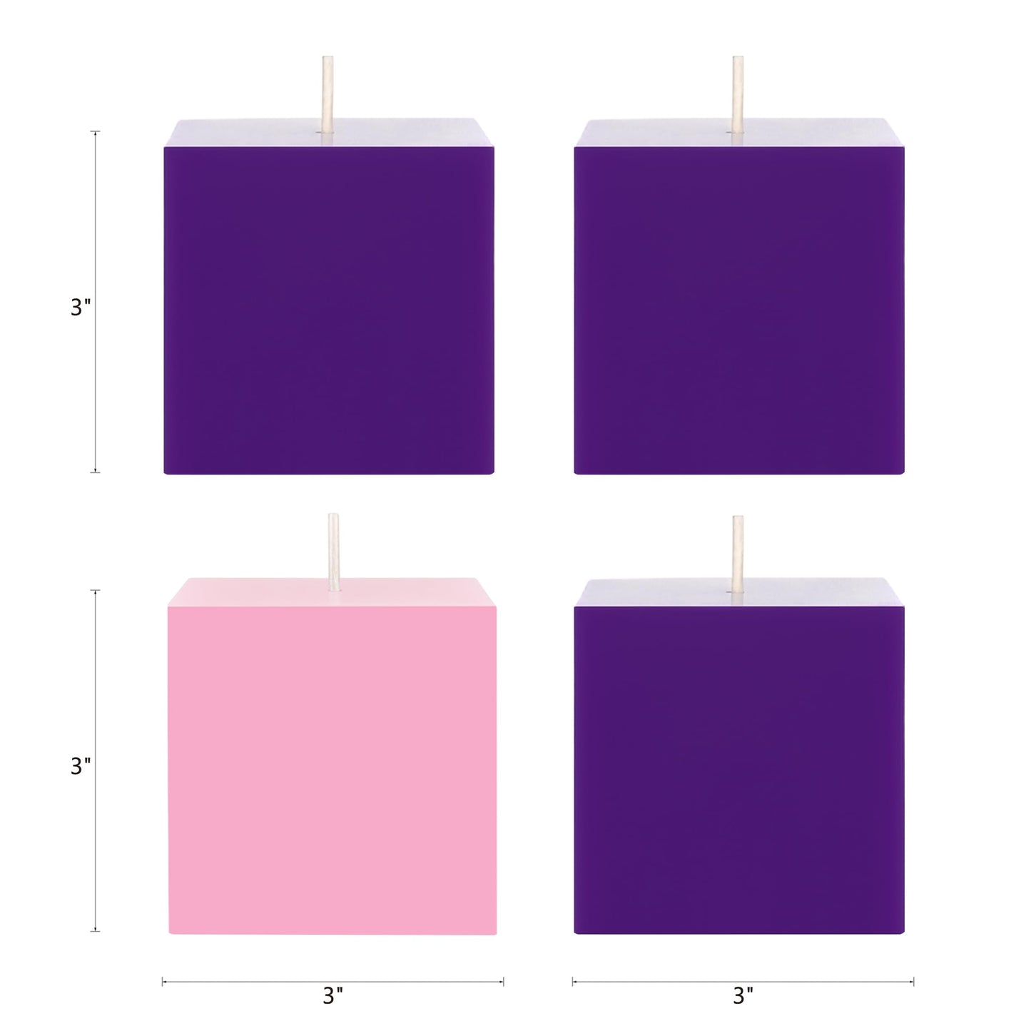 Mega Candles 4 pcs Unscented Christmas Advent Candles Set, Hand Poured Premium Wax Square Pillar Candle 3 Inch x 3 Inch, Holidays, Occasions, Events, Festivities, Devotional, Church, Wreath, Gifts