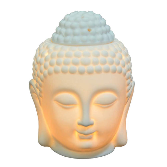 Tvoip 1PCS Ceramic Buddha Head Essential Oil Burner with Candle Spoon, Aromatherapy Wax Melt Burners Oil Diffuser Tealight Candle Holders Buddha Ornament for Yoga Spa Home Bedroom Decor Gift (White)