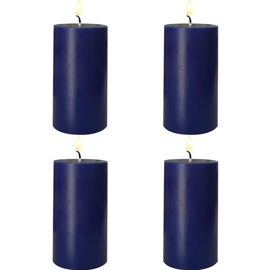 4 Pack Navy-Blue Pillar Candles, 2x4 Inch, Long-Lasting, Dripless and Smokeless Unscented Candles, Ideal for Home Décor, Parties Weddings and Relaxation