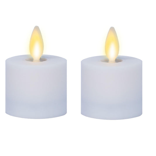 Luminara Moving Flame LED Flameless Tealight (1.4" x 2") Remote Ready Battery Operated Plastic LED Flameless Tea Light - Smooth Matte - Pearl Ivory (2-Pack White)