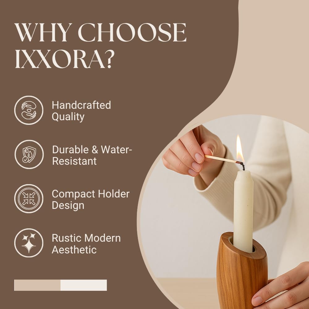 IXXORA Hand-Carved Teak Wood Pillar Candle Holder, Medium (2.5” x 2.5” x 3.6”) | Rustic Modern Wooden Candle Stand for Home Decor, Table Centerpiece, Living Room, Fireplace Mantel & Gifts
