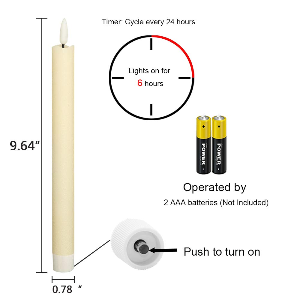 Wondise Ivory Flameless Taper Candles with Timer, 3 Pack Battery Operated LED Flickering 3D Flame Real Wax Candle for Christmas Thanksgiving Fireplace Decorations Halloween