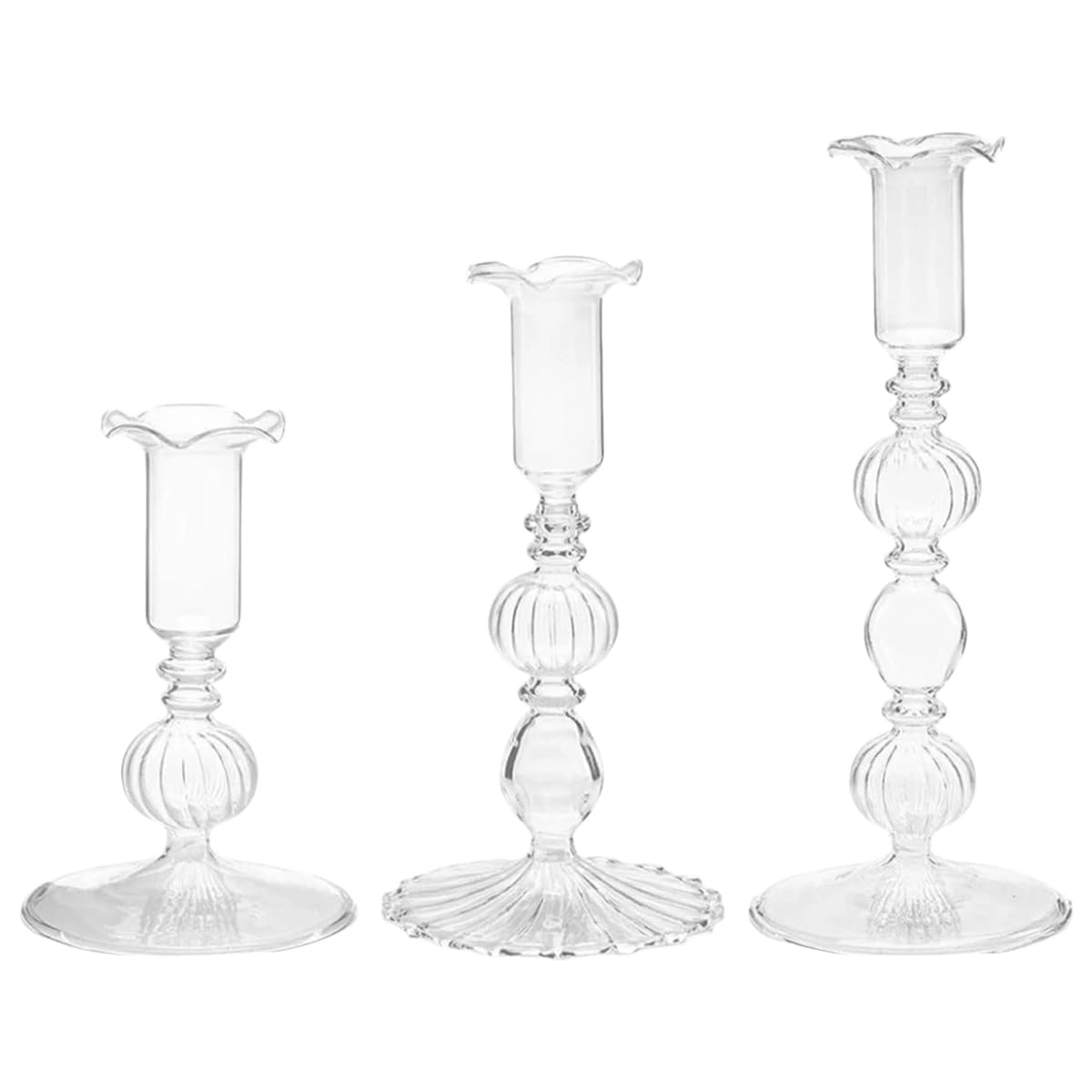 Mineaud 3Pcs Glass Candlestick Holders Glass Taper Candle Holders Groovy Wavy Elegant Candle Stick for Home Party Decoration,StyleB-Clear