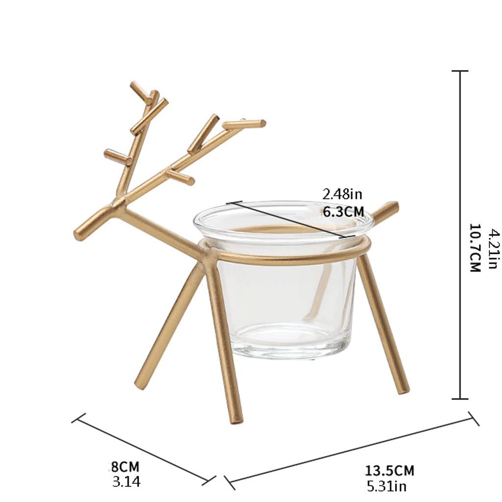 UNNS Candlestick Holder Modern Wrought Iron Fawn Candlestick Glass Candlestick Ornament Suitable for Dinner Living Room Kitchen Dining Room Candle Holders (Color : A)