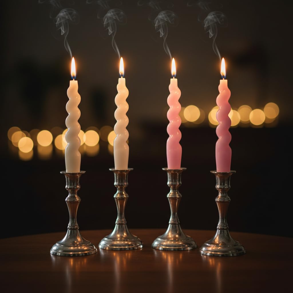 White & Pink Spiral Taper Candles - 7 Inch Short Twisted Candlestick Set, Dripless Decorative Candle Sticks for Easter Wedding Table Centerpiece Mother’s Day Home Party Decor,4 Pack