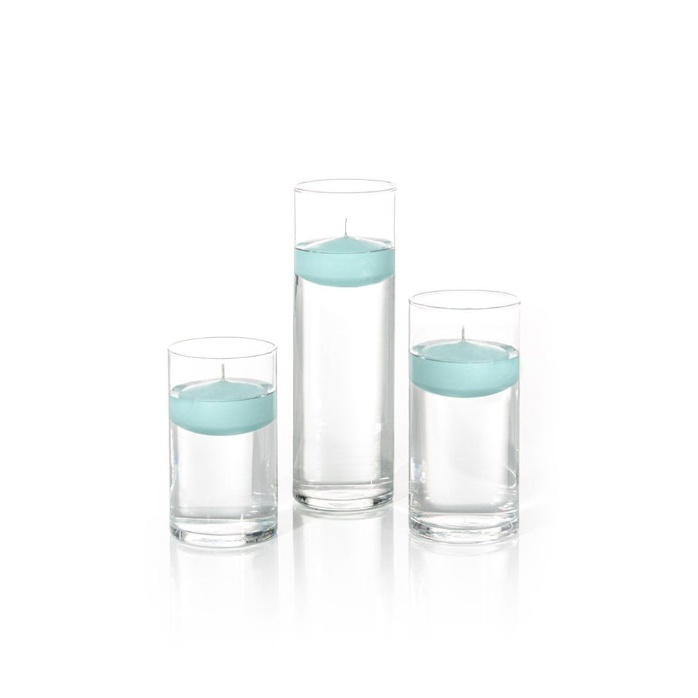 yummi Set of 18 Floating Candles and Cylinder Vases - Blue Jade