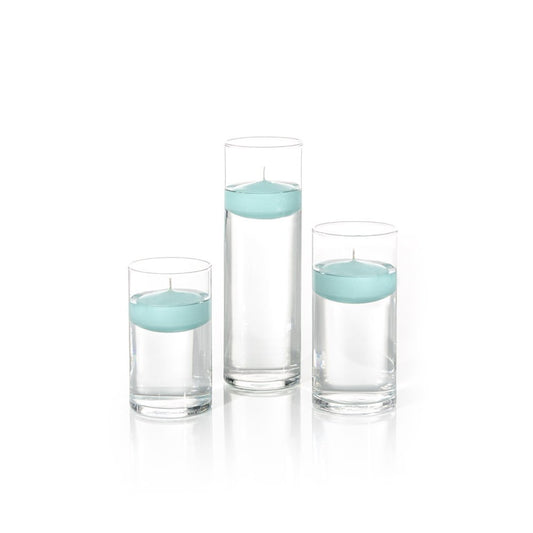 yummi Set of 18 Floating Candles and Cylinder Vases - Blue Jade