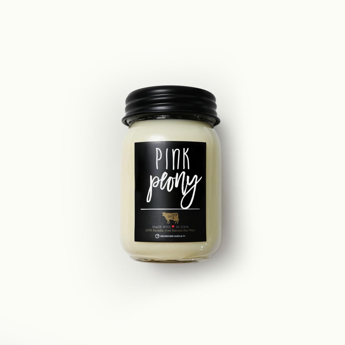 Milkhouse Candle Company Pink Peony Soy Candle - Sugared Peony | Apricot Blossom | Powdered Woods Scented - 13 oz Mason Jar with Lid, 70+ Hour Burn Time, Made in the USA