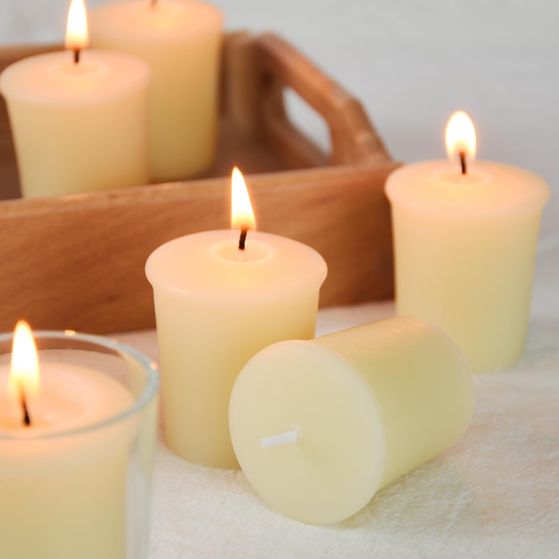 TELOSMA Natural Beeswax Votive Candles in Bulk - Small Beeswax Candle - Non Scent Votive Candle -Pack of 24 - Cream White