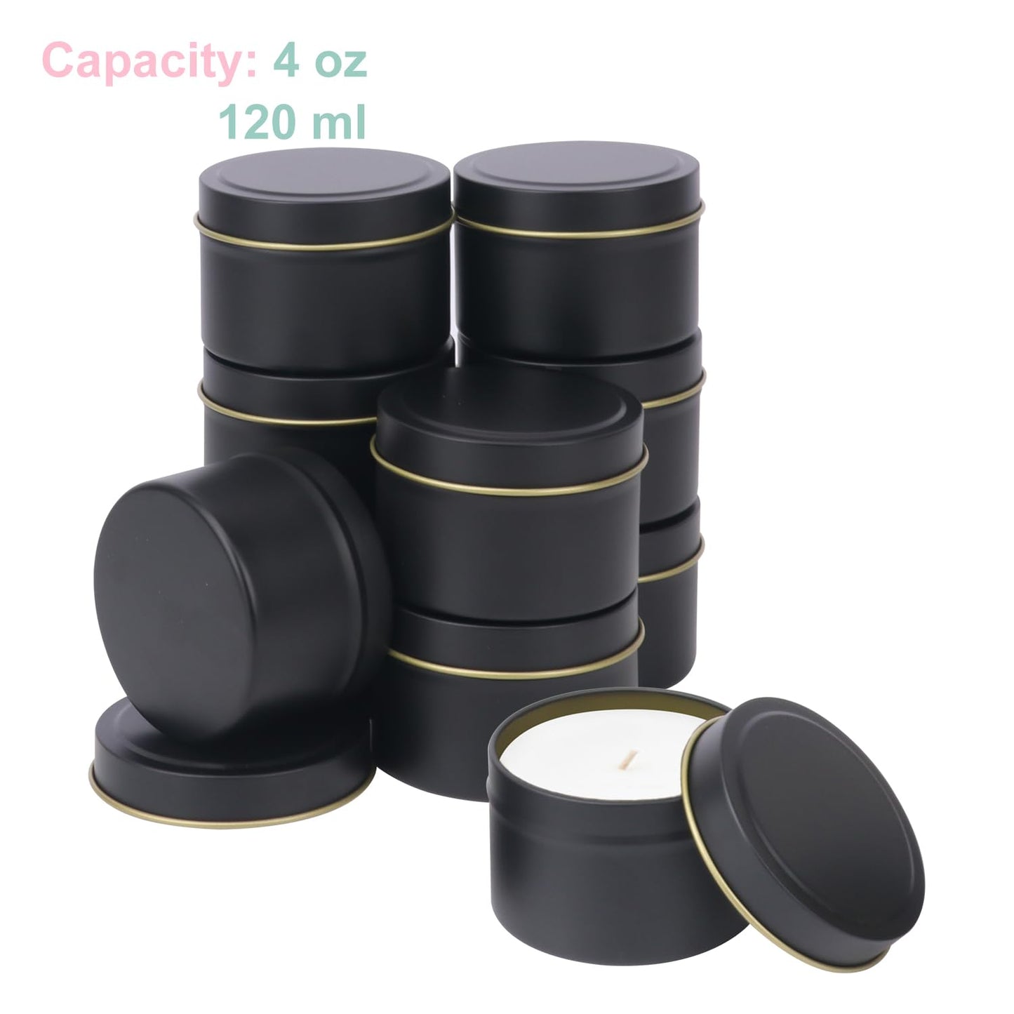 IHDYPPEW 48 Pack 4 oz Black Tins with Lids, Candle Containers, Empty Candle Jars Bulk, Candle Jars for Making Candles, Candle Supplies for Party Favors, Spices, Jewelry, Cosmetics