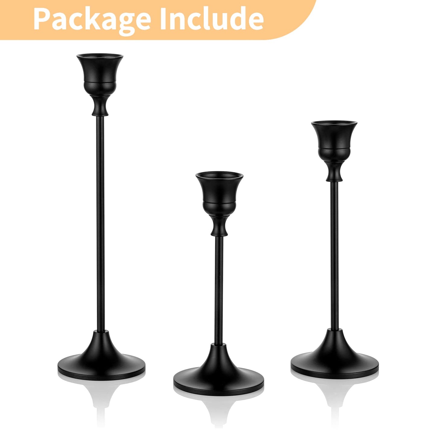 Nuptio 3 Pcs Black Candlestick Holders Taper Candles Holder Candle Stick Holder for Dining Table Halloween Candle Holders for Tapered Candles Decorative Centerpiece for Christmas Party Housewarming