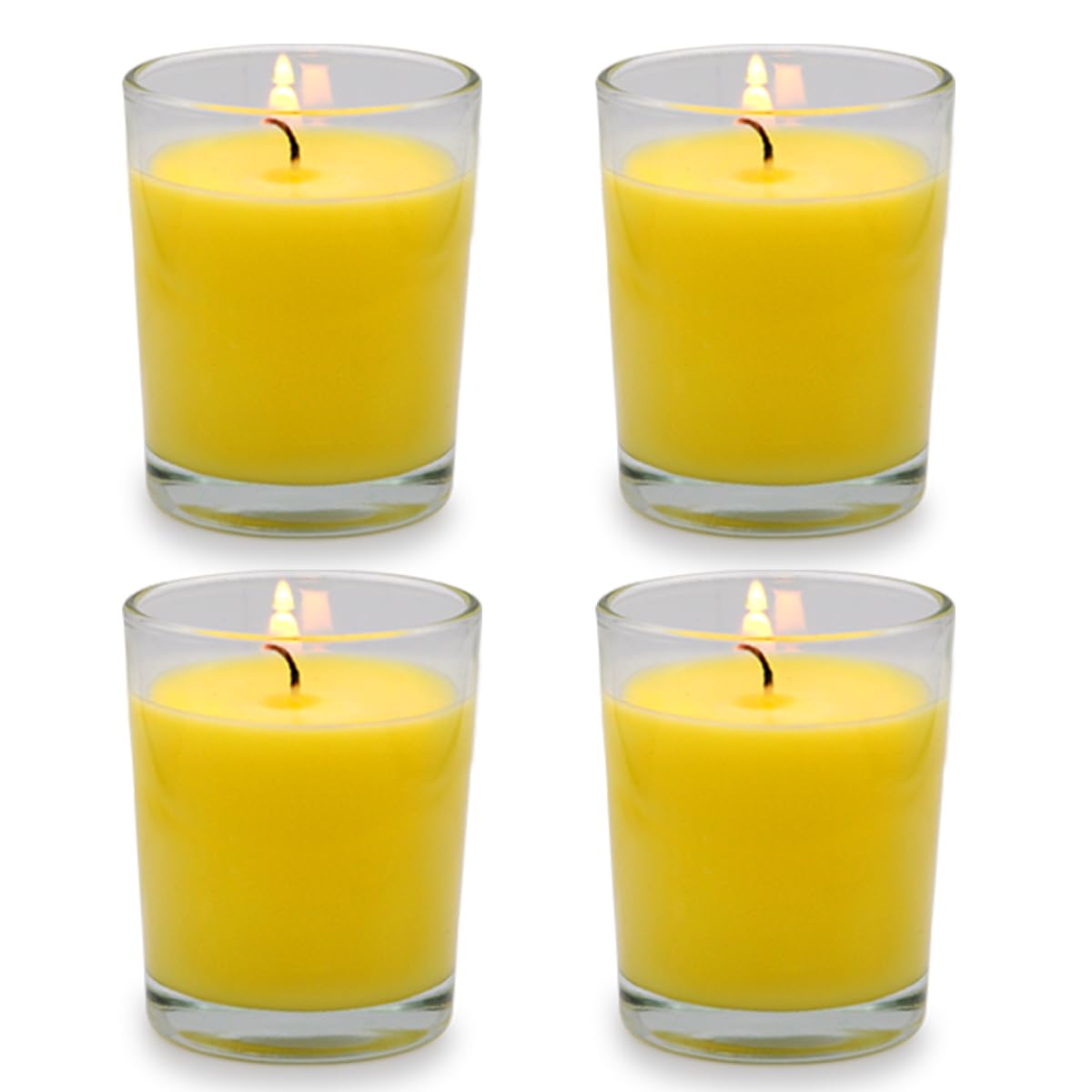 Small Citronella Candles Outdoor and Indoor, Yellow Soy Wax Votive Candles for Party Dinner and Camping - 12 Hours Burn Time, Set of 4