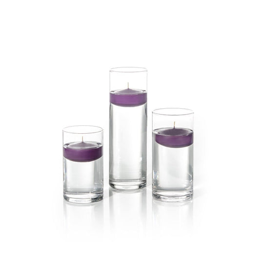 yummi Set of 18 Floating Candles and Cylinder Vases - Dark Purple