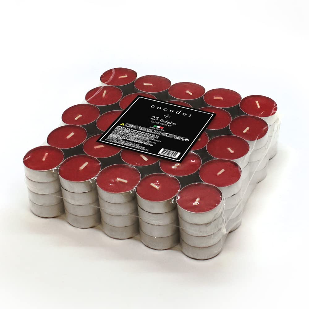 Cocod'or COCODOR Scented Tealight Candles/Black Cherry / 100 Pack / 4-5 Hour Extended Burn Time/Made in Italy, Cotton Wick, Scented Home Deco, Fragrance, Mother's Day
