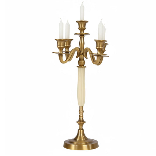 5 Arms Brass Plated Metal Candelabra Candle Stand Candlestick Holder for Wedding Dining Table Christmas Party and Indoor Home Decoration