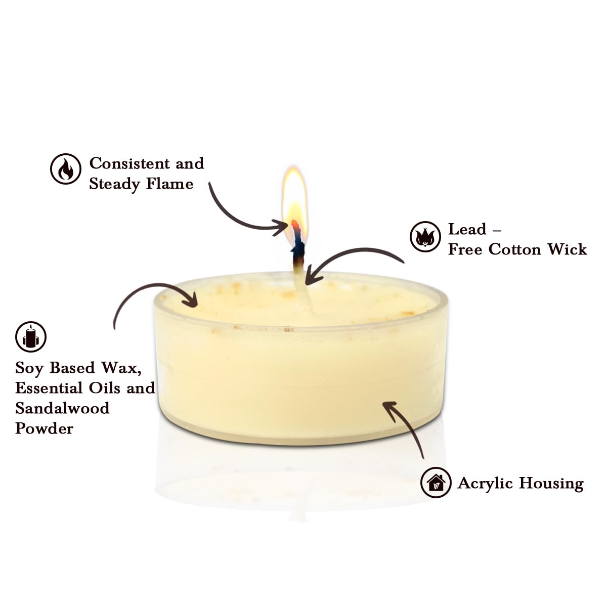 HEM Sandalwood Scented Tealight Candles – Pack of 10 | Natural Soy Wax, Non-Toxic & Long Burning (Up to 5 Hrs Each) | Soothing Aromatherapy Candles for Relaxation, Meditation & Home Décor