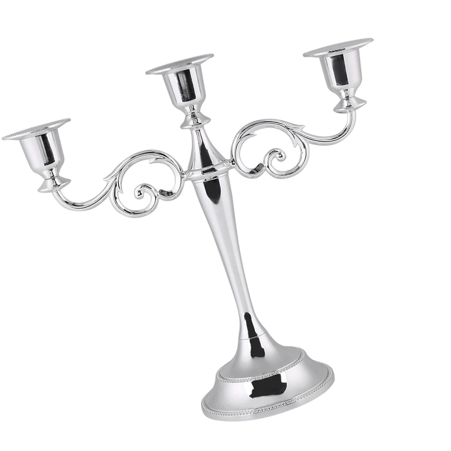 Aumotop Metal Wedding Candlestick Holder Elegant 3 Arms Candelabra for Home Decor, European Style Candle Holder for Wedding and Candlelight Dinner, Metal, Gold (Silver)