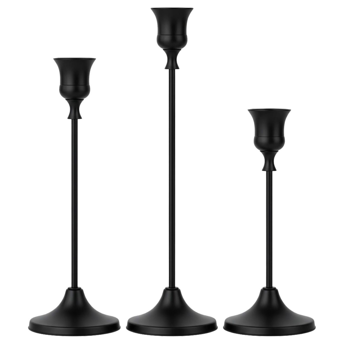 Set of 3 Black Tapered Candle Holder,Candlestick Tall Metal Candlestick Holders for Table Centerpiece Home Decor for Wedding Fireplace Mantel Housewarming Gift Fits 3/4 Inch Thick Candles