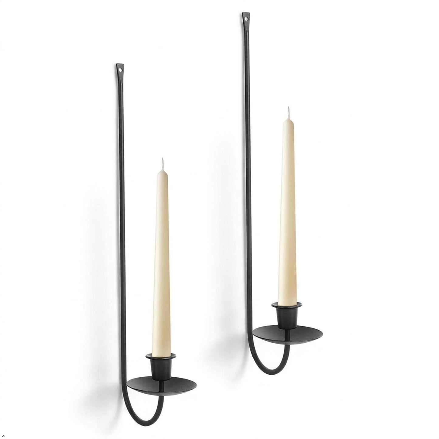 Wall Candle Holder Set of 2, Stylish Black Metal Wall Mount Candle Sconces, Modern Wall Decoration for Living Room, Farmhouse, Fireplace, and Christmas Decor