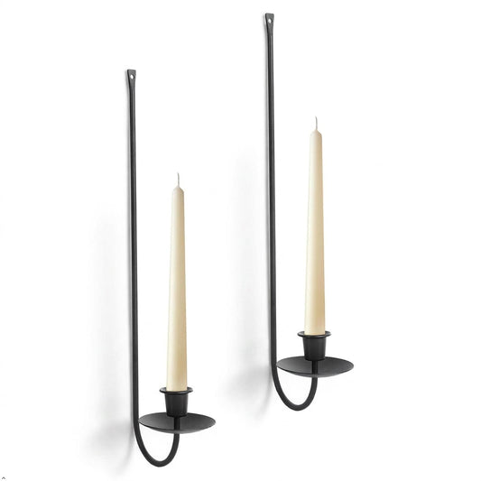 Wall Candle Holder Set of 2, Stylish Black Metal Wall Mount Candle Sconces, Modern Wall Decoration for Living Room, Farmhouse, Fireplace, and Christmas Decor