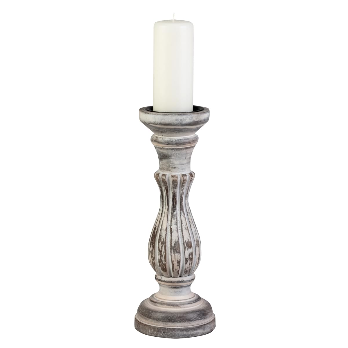 Biedermann & Sons Washed Wooden Pillar Candle Holder, White, 6 Inch Tall, Fits Up to 3 Inch Pillar Candles, Decorative Candle Stand for Mantels, Tables and Shelves