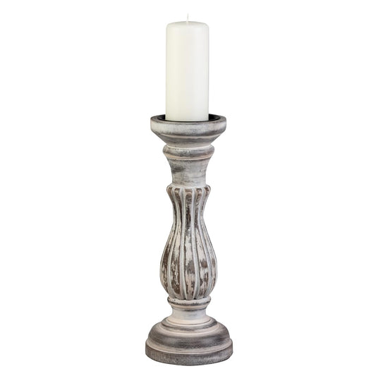 Biedermann & Sons Washed Wooden Pillar Candle Holder, White, 6 Inch Tall, Fits Up to 3 Inch Pillar Candles, Decorative Candle Stand for Mantels, Tables and Shelves