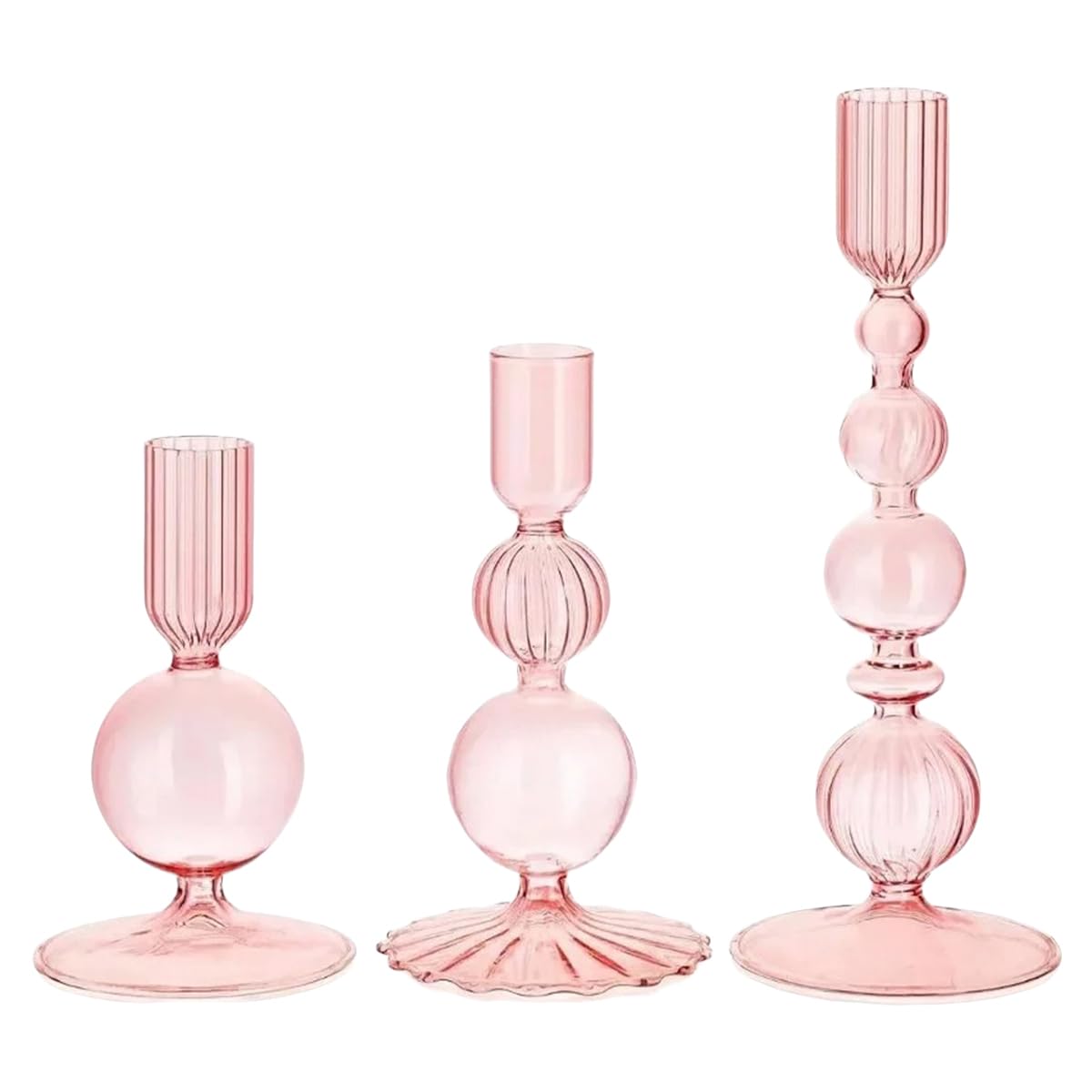 Mineaud 3Pcs Glass Candlestick Holders Glass Taper Candle Holders Groovy Wavy Elegant Candle Stick for Home Party Decoration,Pink