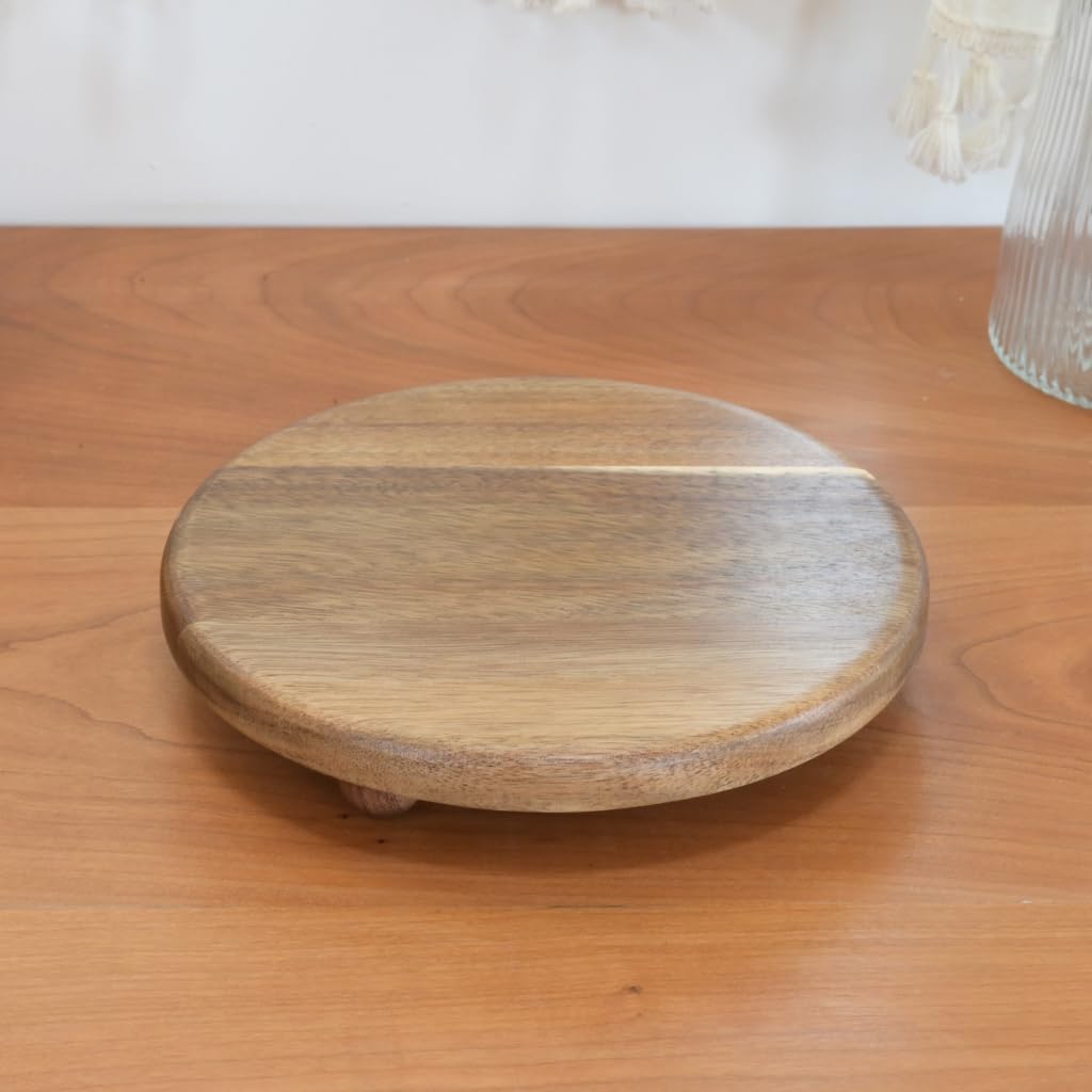 Small Round Acacia Wood Pedestal Stand Decorative Farmhouse Wood Riser for Display Wooden Stand Soap Tray Candle Plant Holder Kitchen Bathroom Coffee Bar Counter Organizer