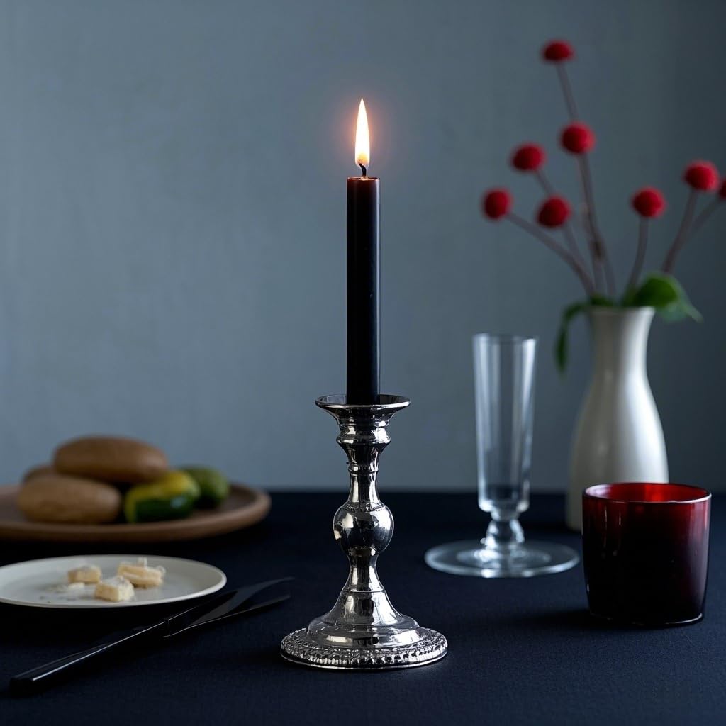 12-Pack Black Taper Candles, 10 Inch Unscented Dripless Candlesticks, Long-Lasting Burn Time of 7-8 Hours, Perfect for Halloween Decor Parties Meditation and Home Ambiance