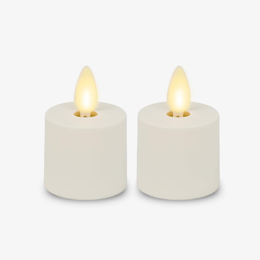 Luminara Flameless Tealights Rechargeable LED Set of 2 1.5" x 2.1", Battery Operated Moving Flame w/USB Charging Base, Indoor Safe Decorative Lights