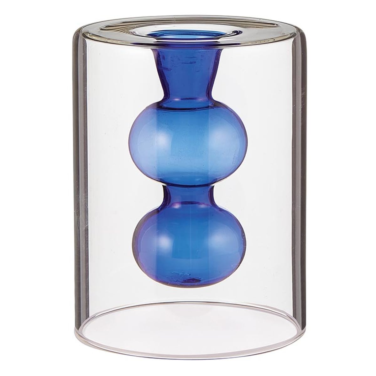 47th & Main Bubble Glass Vase Taper Candle Candlestick Candleholder, 3" Dia x 4" H, Cobalt Blue