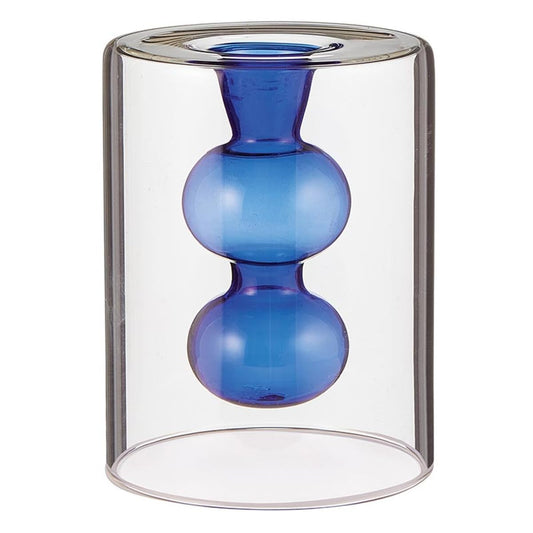 47th & Main Bubble Glass Vase Taper Candle Candlestick Candleholder, 3" Dia x 4" H, Cobalt Blue