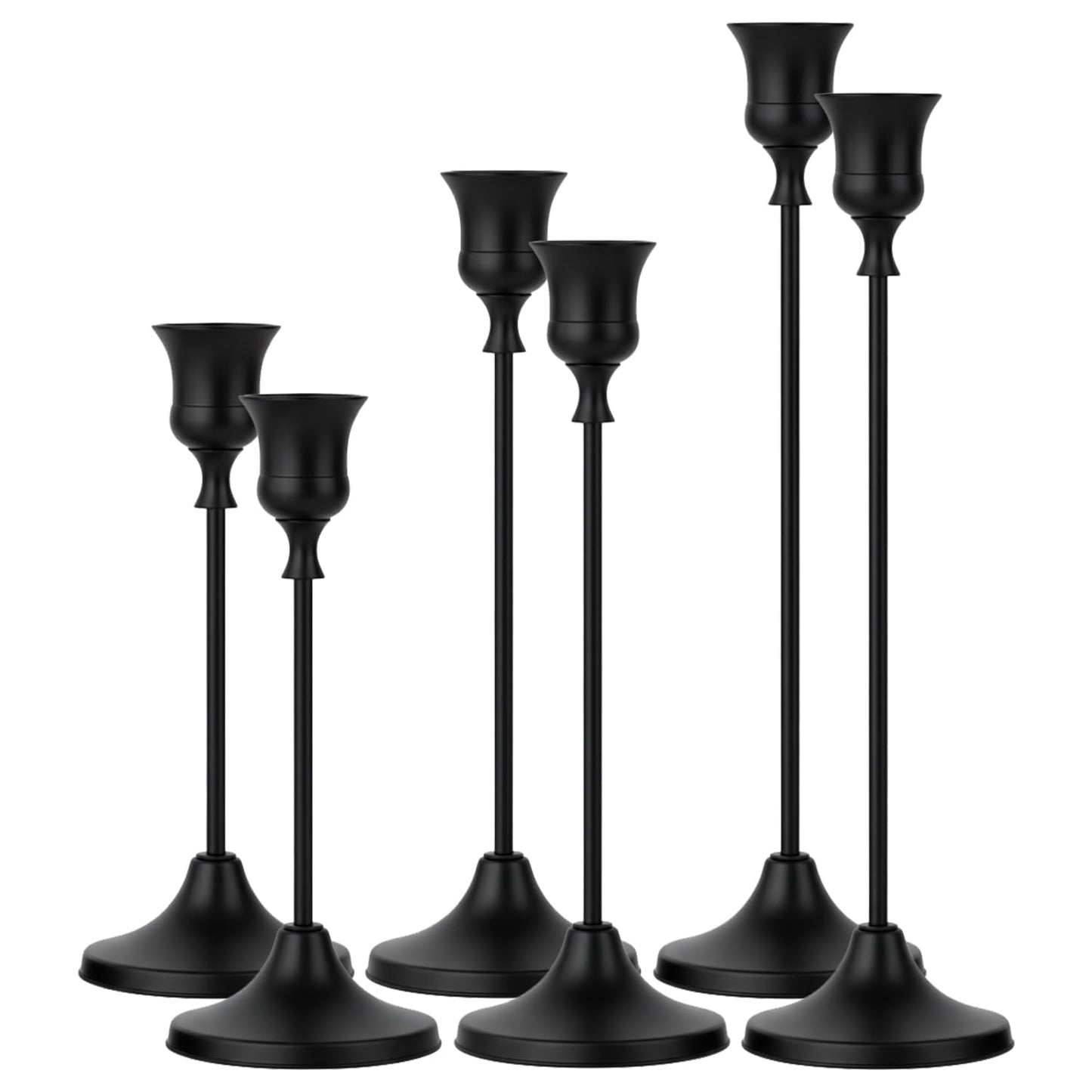 2 Sets(6 Pcs) Black Tapered Candle Holder,Candlestick Tall Metal Candlestick Holders for Table Centerpiece Home Decor for Wedding Fireplace Mantel Housewarming Gift Fits 3/4 Inch Thick Candles