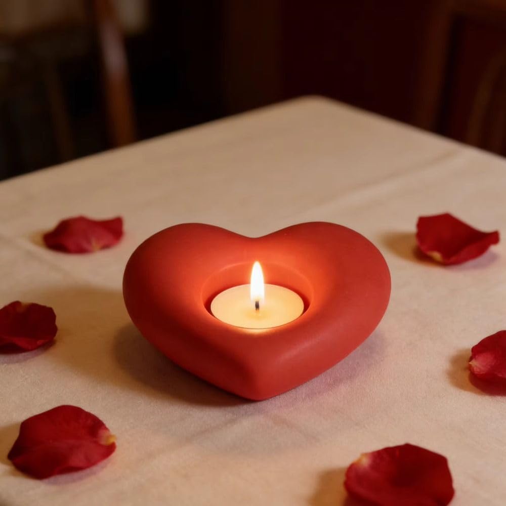 Leadigol Heart Candle Holder, Heart Shaped Ceramic Candlestick Holder, Aromatherapy for Valentines Day Anniversary Birthday Decor Gift(Bright Red)