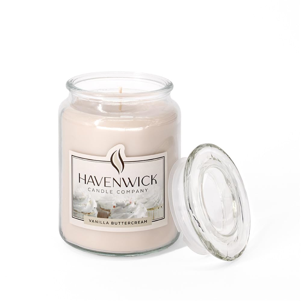 Havenwick Vanilla Buttercream Soy Blend 22-oz Large Jar Candle, Long Lasting 110-130 Hour Burn Time with Single Cotton Wick, Relaxing Scented Candles for New Home Gift & Housewarming Parties