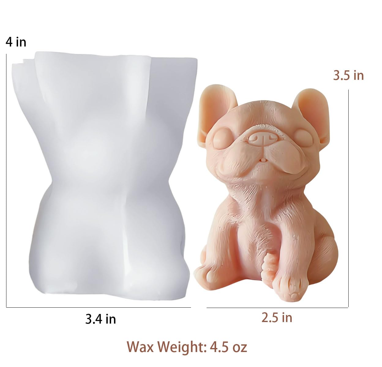 Cute Sitting Dog Candle Mold, 4 Inch Bulldog Silicone Mold, Animal Resin Mold for Soap Soy Wax Epoxy DIY Handcraft Home Ornaments Wedding Party Home Decoration