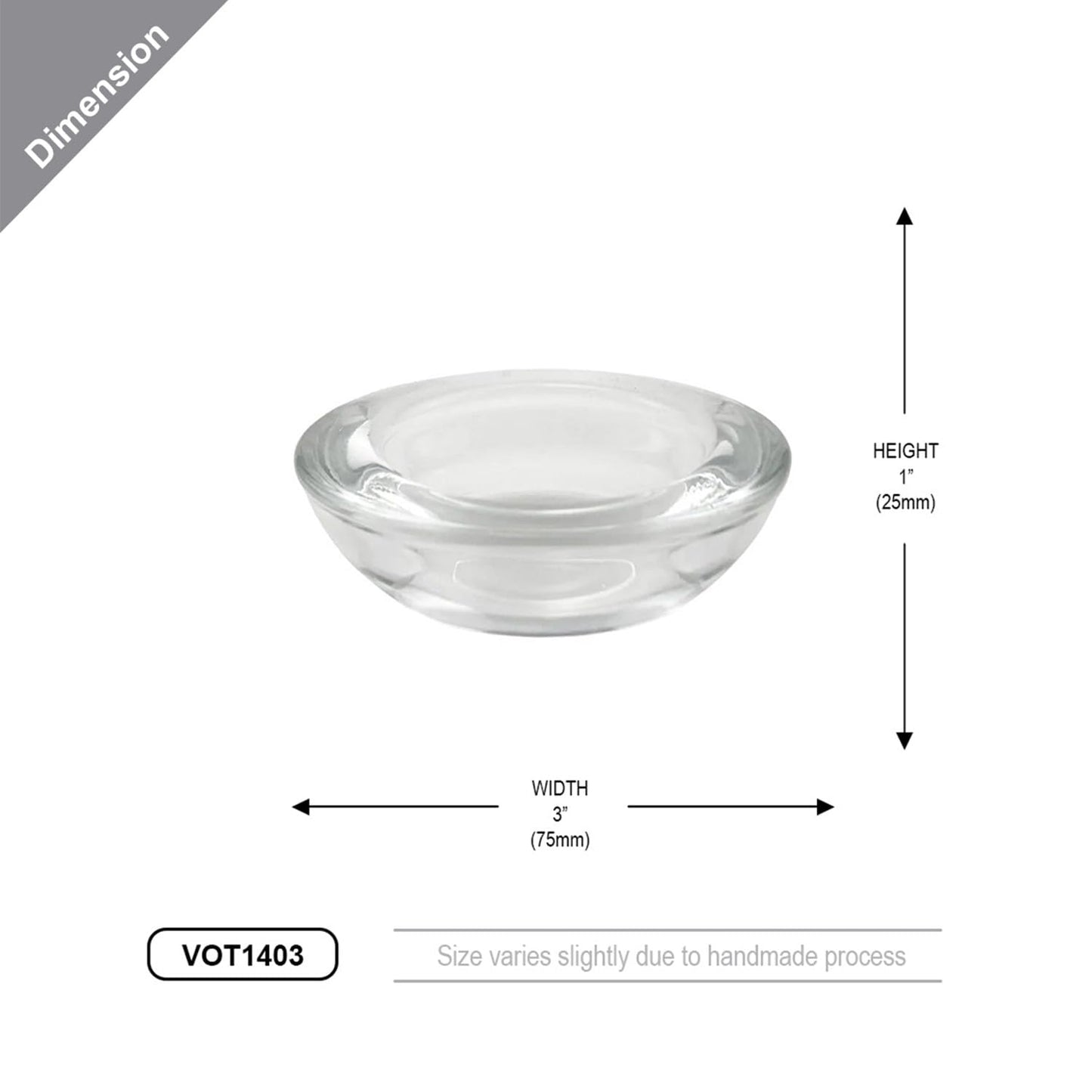 WGV Sturdy Tea Light Votive Candle Holder 3" W, Clear Heavy Thick Chubby Plate Bowl Glass, Small Accent Decor, 1 Pc