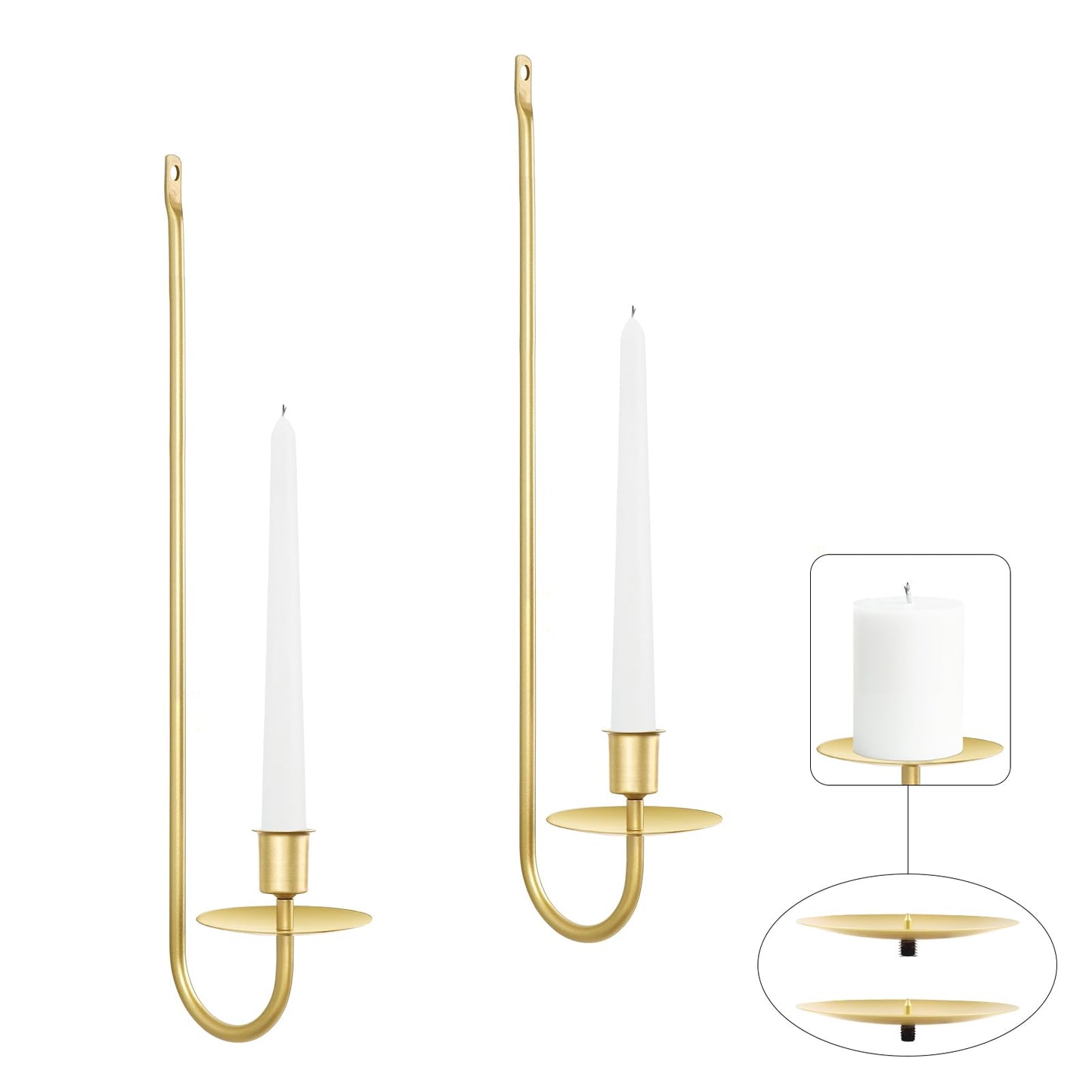 Gold Candle Sconces Set of 2, 13.2 Inch Taper & Pillar Wall Candle Holder, Wall Candle Sconces Set of Two, Decor for Entryway, Fireplace, Living Room, Gifts for Women Men