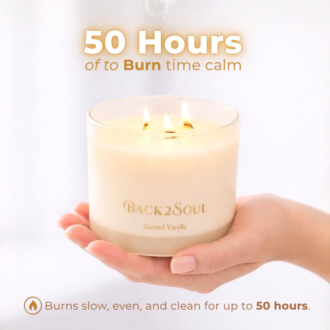 Scented Soy Candles 13.4 oz, Non Toxic Candle, Clean Burning Aromatherapy Candle for Relaxation, 50 Hours Burn Time, Mothers Day Gift for Mom, Sacred Vanilla