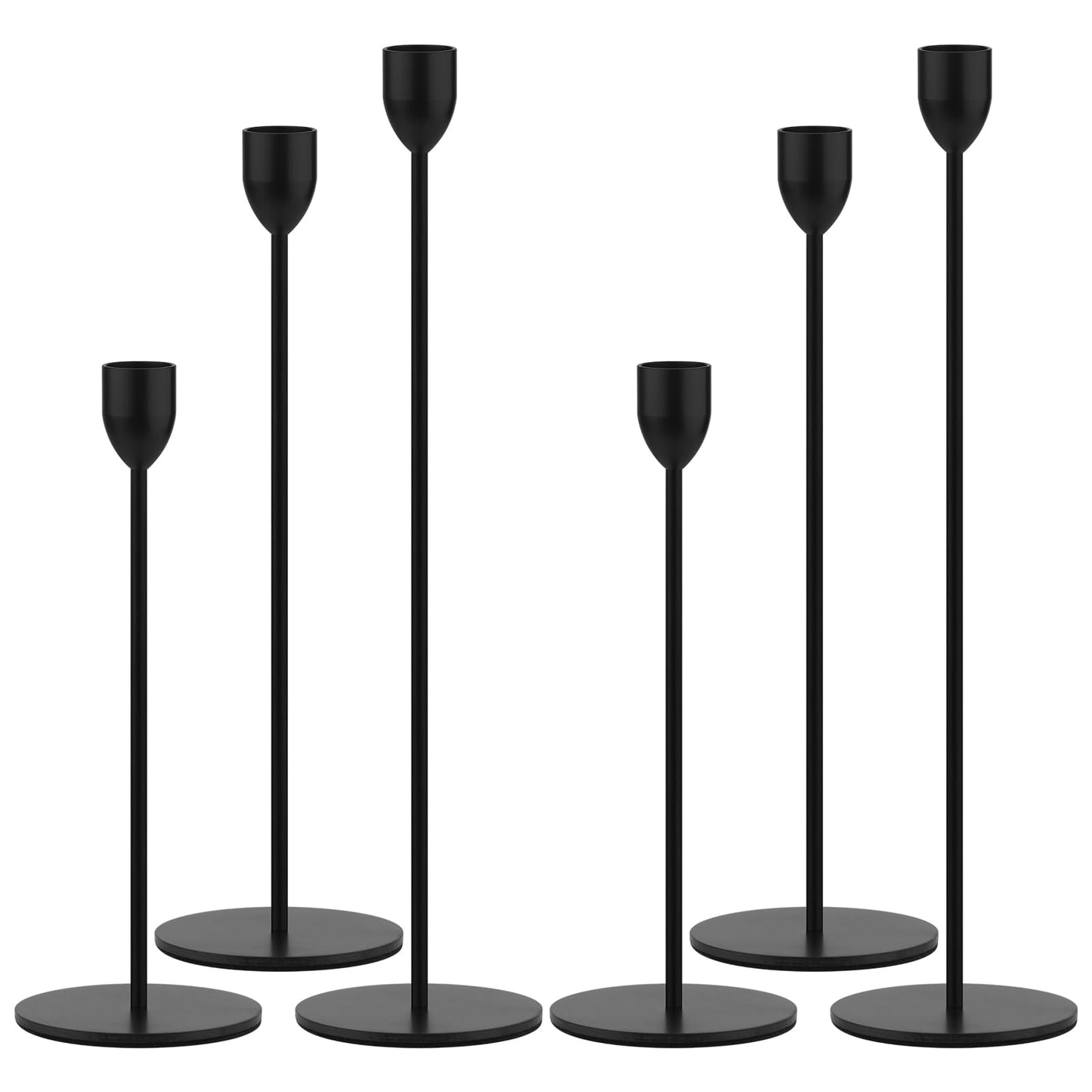 Ohtomber Black Taper Candle Holder - 6PCS Candlestick Holders, Candlesticks Centerpiece Wedding Table Decor, Fit Pillar 3/4" Thick Tapered & Led Candles