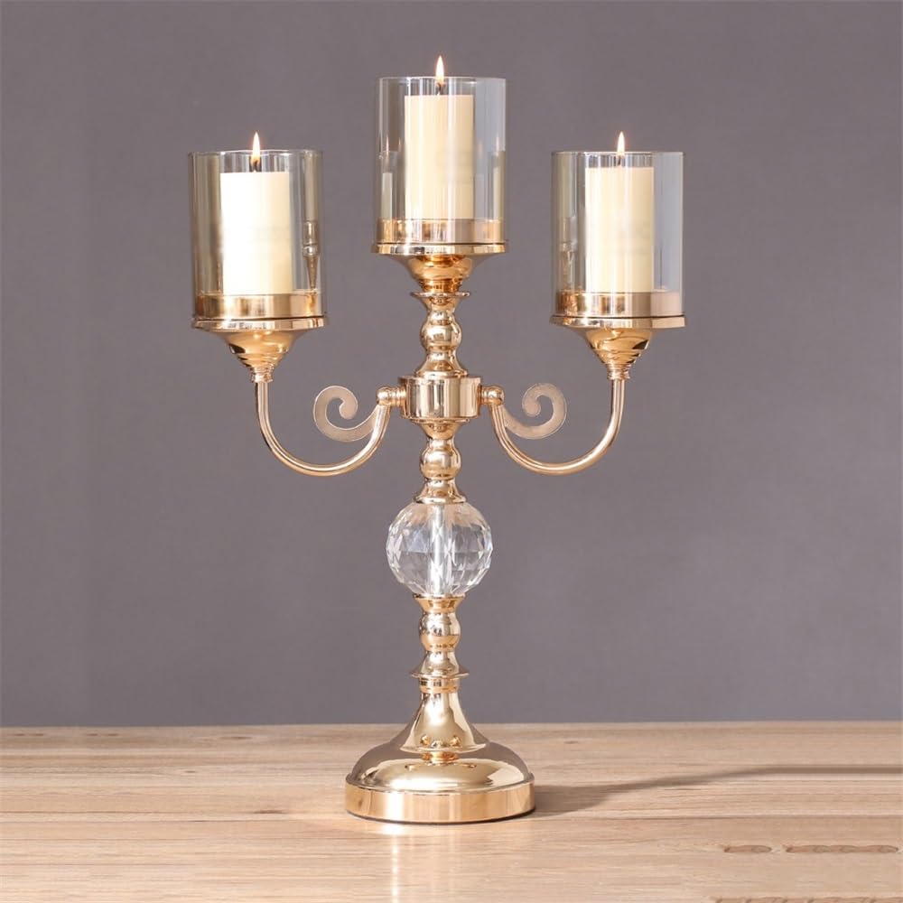 YUHUAWF Candle Holderss Simple Metal Glass Three-Head Candle Holder Living Room Dining Table Wedding Decoration Ornaments Decorative Candlestick(Large)