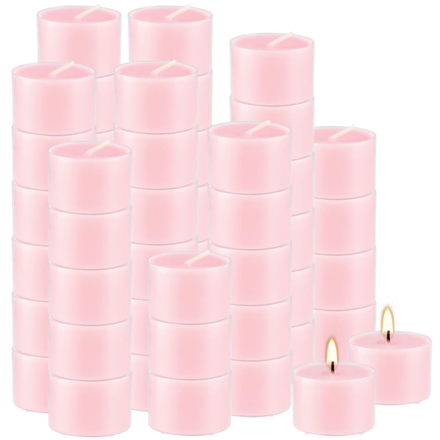 Wfmolcand Rose Scented Candle Tealight Candles in Clear Cup, 8 Hours Consistent Smkless Clean Burning, Great for Valentine's Day Holiday, Wedding, Spa, Emergency and Home Decoration（Pink，50 Pack）