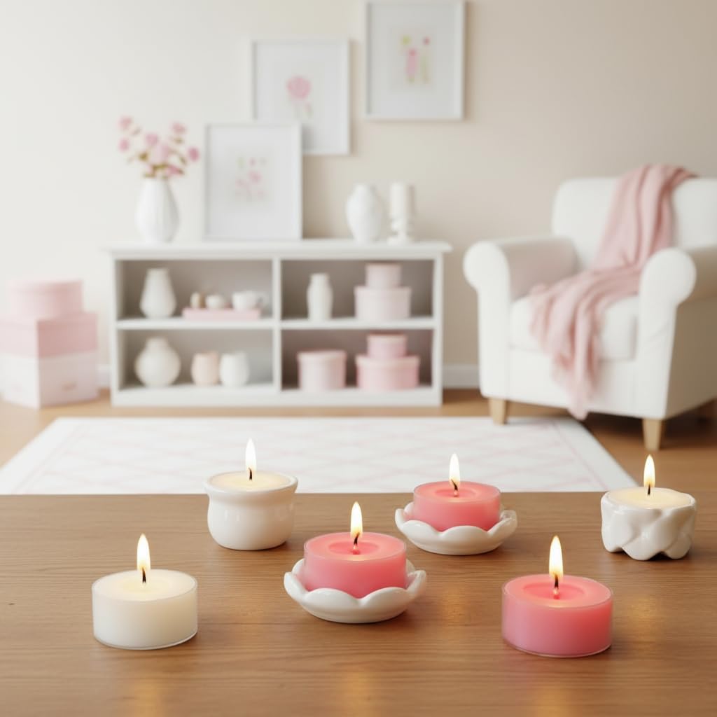 Scented Tea Light Candles 12 Pack Pastel Color Hand Poured Smokeless 4 Hours Clean Burning Small Round Clear Cups Tealight Candles for Romantic Dinners Wedding Centerpieces Cozy Evenings