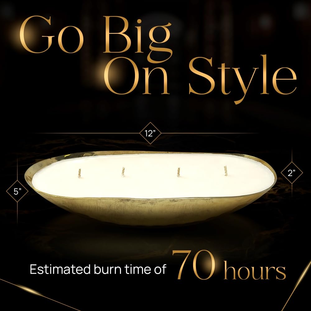 Dough Bowl Candle Co. Luxury Candle - Scented Luxury Candles for Home, 12x5x2 Inch Vessel for Women and Men, Fancy 4 Wick for All Occasions (Gold, Palo Santo and Patchouli)
