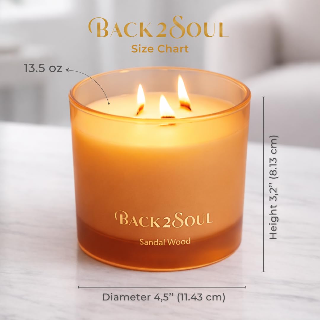 Scented Soy Candles 13.4 oz, Non Toxic Candle, Clean Burning Aromatherapy Candle for Relaxation, 50 Hours Burn Time, Mothers Day Gift for Mom, Sandal Wood